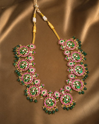 broad floral panel jadau kundan long haram necklace for South Indian festive jewellery styling – view 5