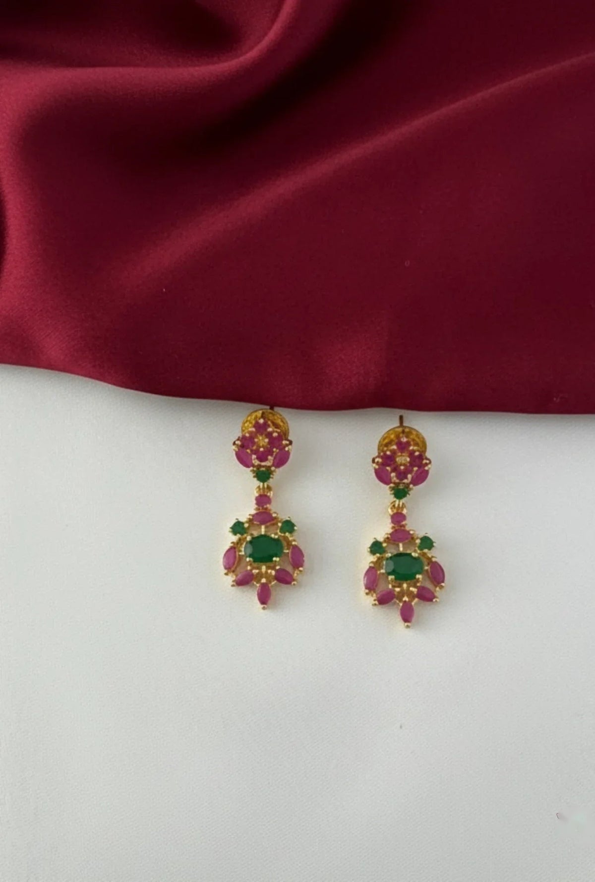 Dainty Trellis Necklace Set with Ruby and Emerald Accents – Gold Plated Ruby Emerald Vine Necklace Set - Full view – view 3