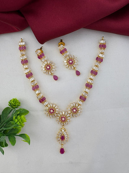 Divine Ruby CZ Short Necklace Set - Temple Collection – Divine Ruby-Tone CZ Short Necklace Set - Temple – front view