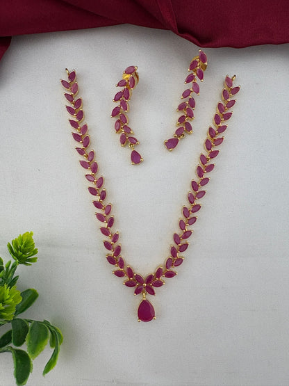 Elegant Ruby CZ Short Necklace Set for Bangalore Events – Elegant Ruby-Tone CZ Short Necklace and Earrings Set – front view