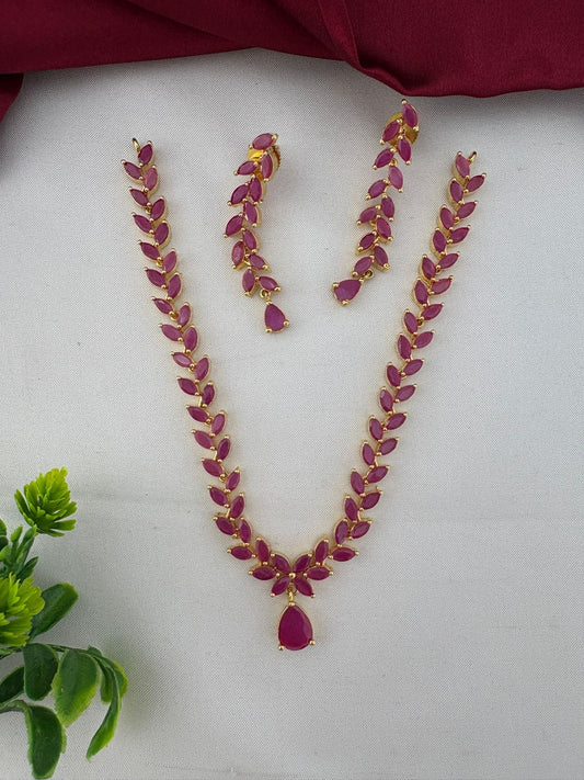 Elegant Ruby CZ Short Necklace Set for Bangalore Events – Elegant Ruby-Tone CZ Short Necklace and Earrings Set – front view