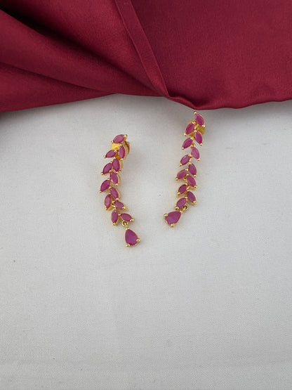 Elegant Ruby CZ Short Necklace Set for Bangalore Events – Detailed close-up of 's Elegant Ruby-Tone CZ Earrings – view 2
