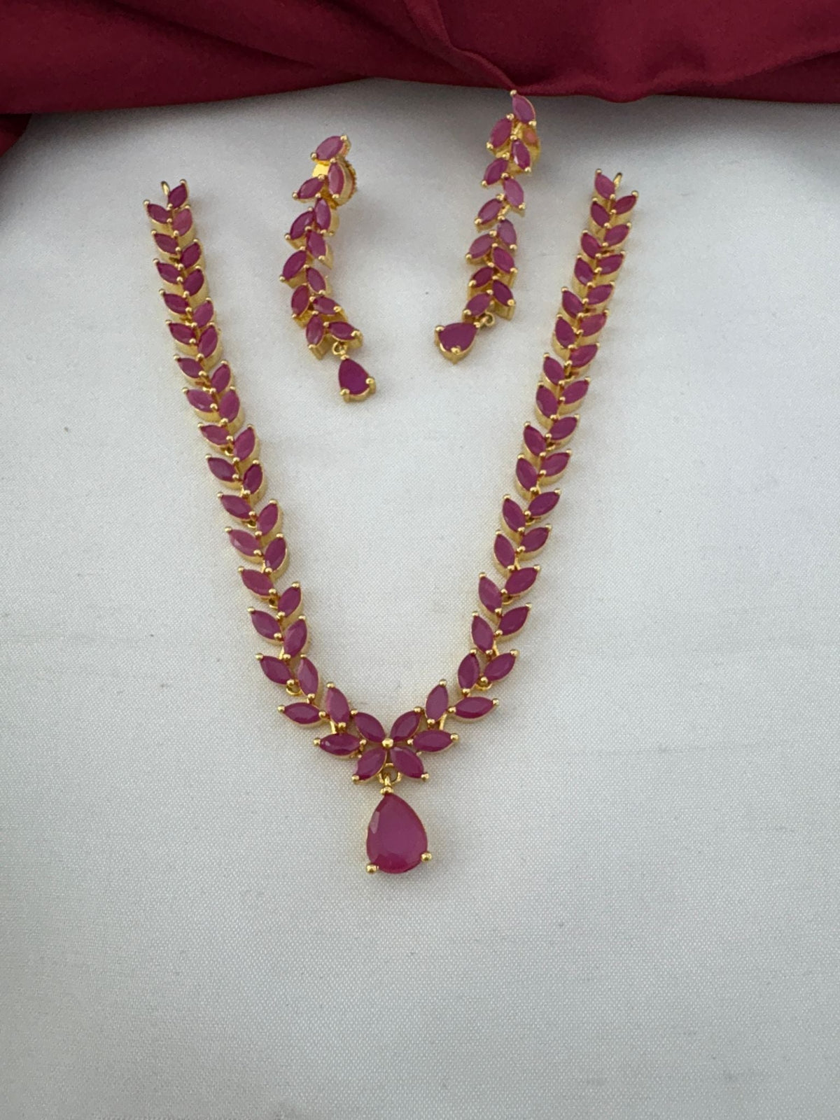 Elegant Ruby CZ Short Necklace Set for Bangalore Events – Clear view of 's Elegant Ruby-Tone CZ Short Necklace Set – view 3