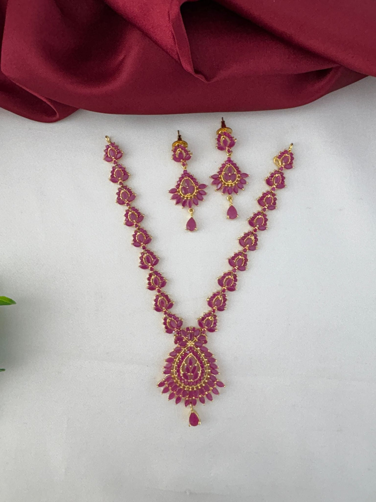 Exquisite Ruby CZ Short Necklace Set - Bridal Choice – Exquisite Ruby-Tone CZ Short Necklace Set with matching – front view