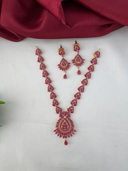 Exquisite Ruby CZ Short Necklace Set - Bridal Choice – Exquisite Ruby-Tone CZ Short Necklace Set with matching – front view