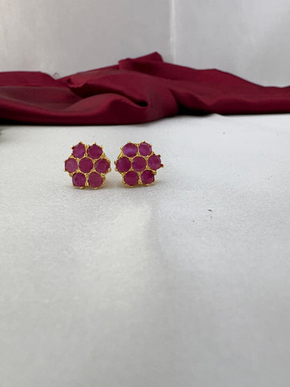 Fuchsia Flash Pink AD Stud Earrings – Fuchsia Flash bright pink AD stud earrings pair featuring vibrant electric – front view