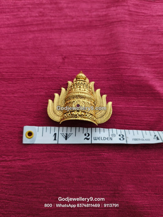 Gold-Plated pointed leaf-like embellishments Nakshi Jwala Crown – View 2