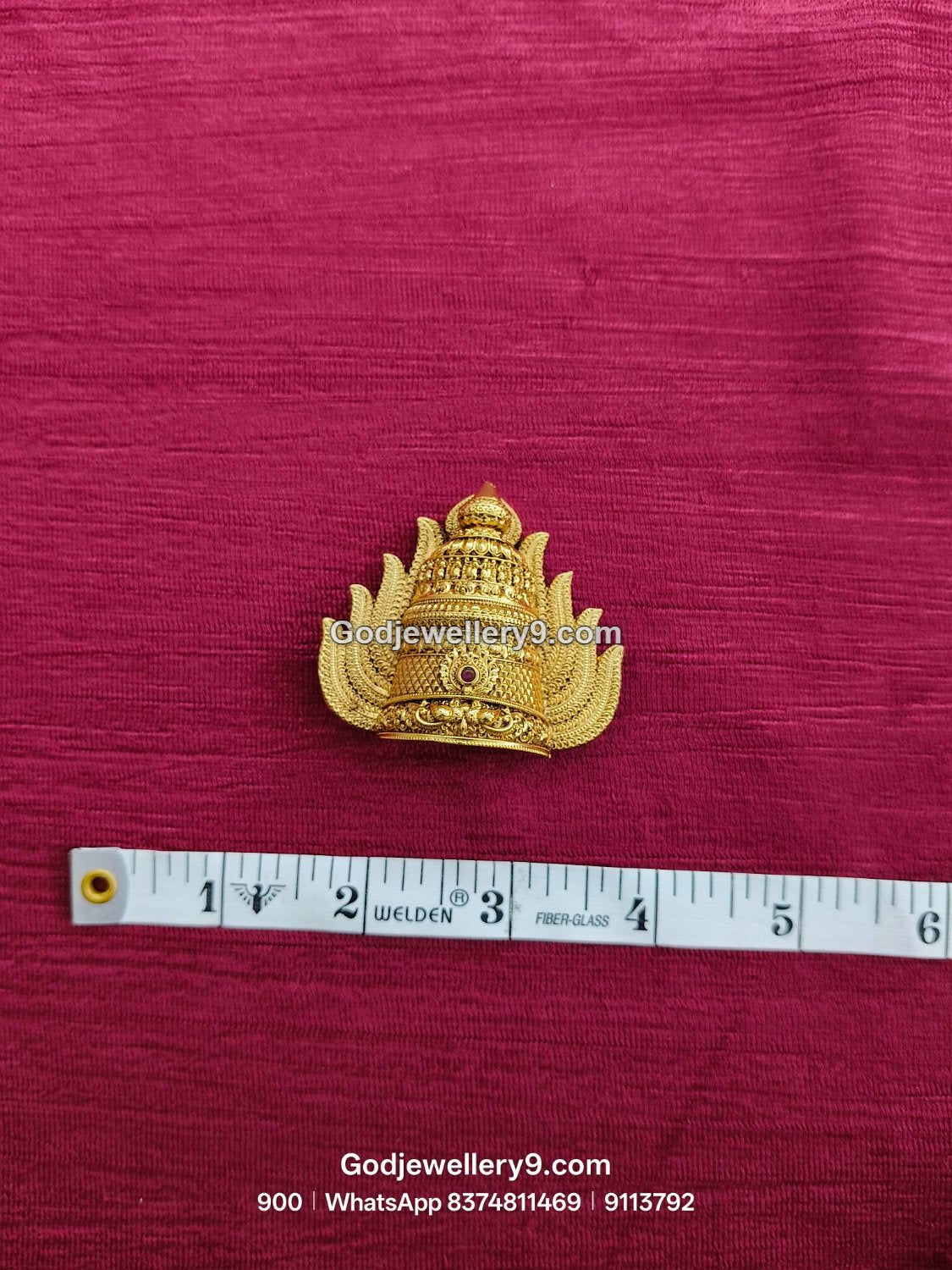 Gold-Plated red gemstone Nakshi Jwala Crown – View 1