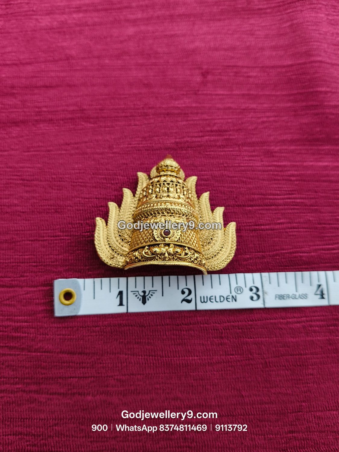 Gold-Plated red gemstone Nakshi Jwala Crown – View 2