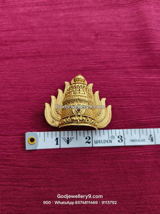 Gold-Plated red gemstone Nakshi Jwala Crown – View 2