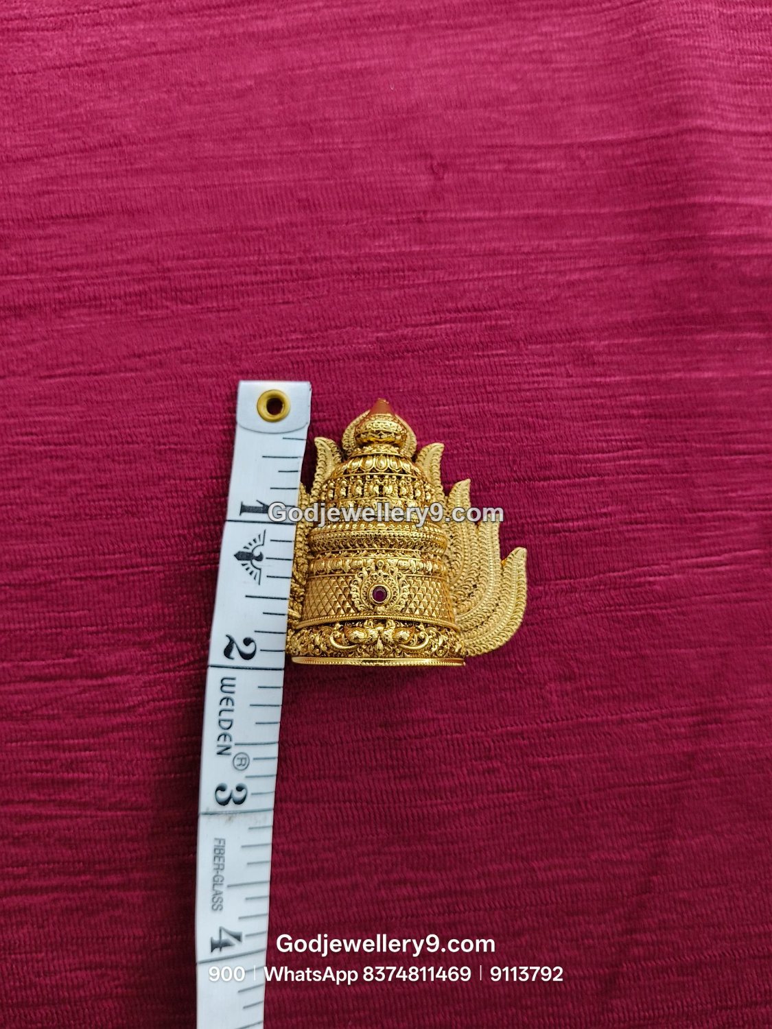 Gold-Plated red gemstone Nakshi Jwala Crown – View 3