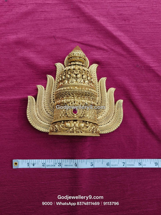 Gold-Plated central red gemstone Nakshi Jwala Crown – View 1