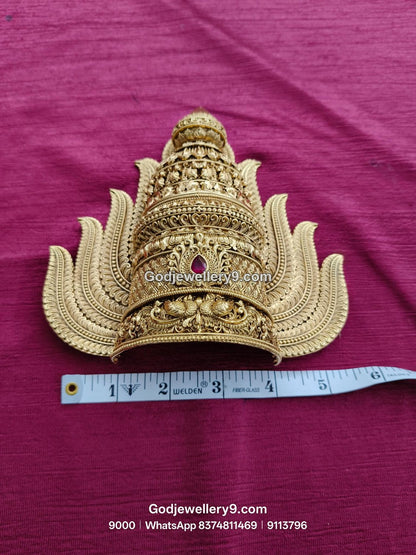 Gold-Plated central red gemstone Nakshi Jwala Crown – View 2