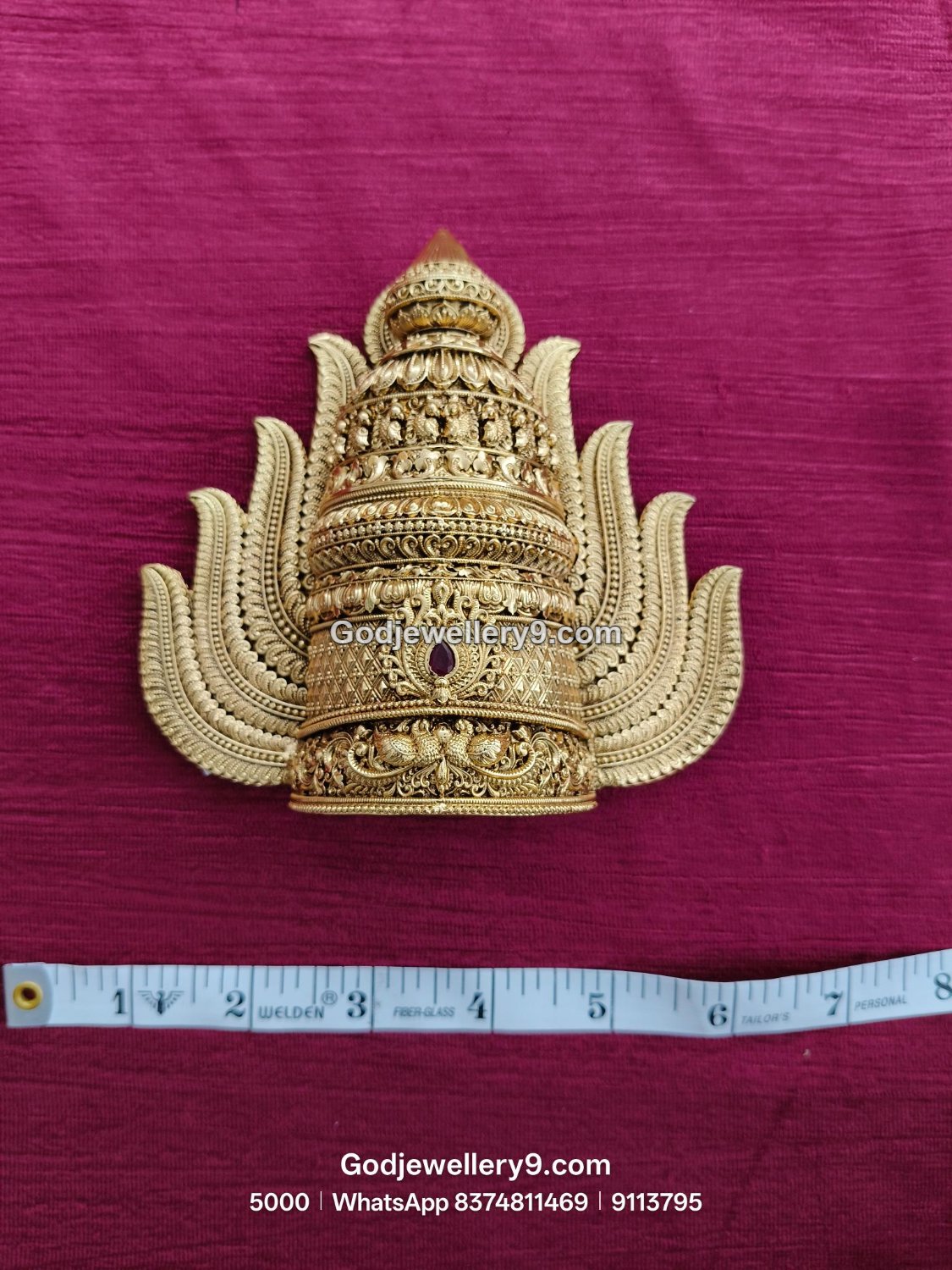 Gold-Plated intricate carvings Nakshi Jwala Crown – View 1