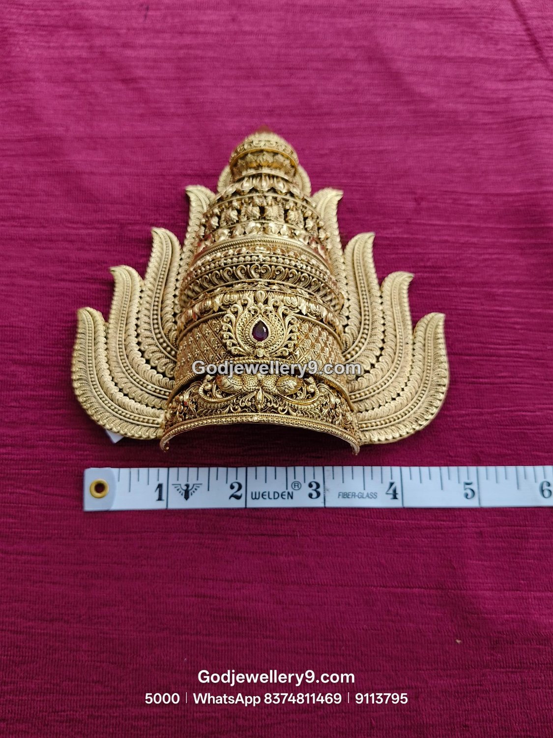 Gold-Plated intricate carvings Nakshi Jwala Crown – View 2