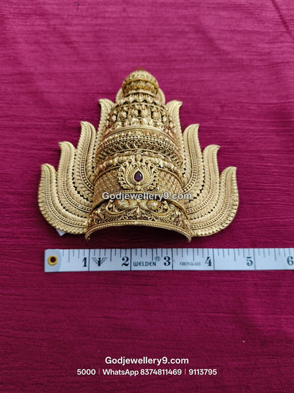 Gold-Plated intricate carvings Nakshi Jwala Crown – View 2