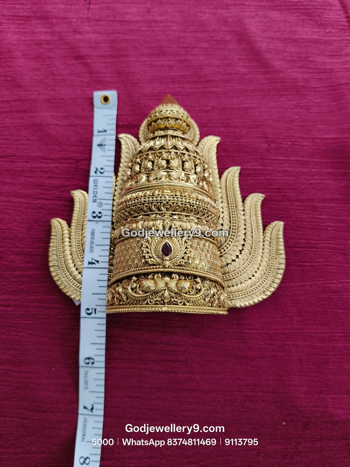 Gold-Plated intricate carvings Nakshi Jwala Crown – View 3