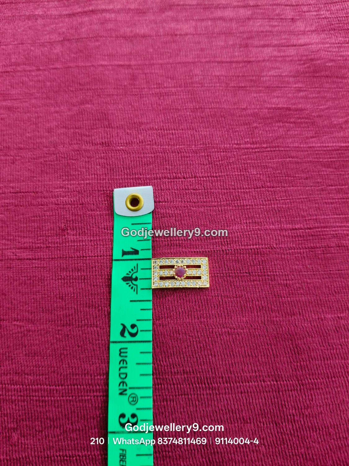 Shiva Tilak / Naamam with Hollow Bar Frame and Red Center Stone for Shiva idol forehead alankaram - detail view - SKU 9114004