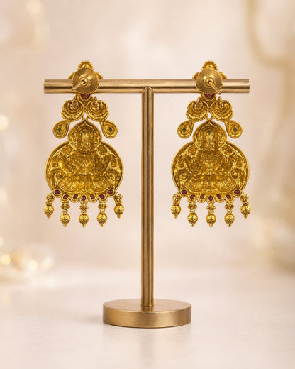 gold-plated ruby and emerald earrings rear view showing openwork reverse, straight posts, and push-back closures – view 6