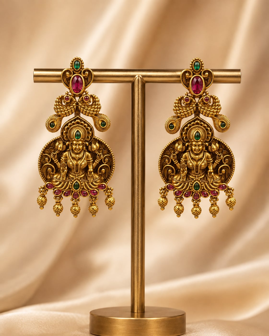 gold-plated ruby and emerald earrings for sarees, kurtas, and festive styling – view 5