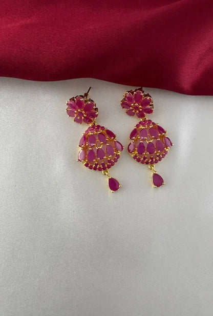 Gold-Plated Ruby Marquis Petal Cluster Necklace Set - Royal Elegance – Gold Plated Ruby Marquis Petal Cluster – view 3