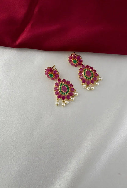 Heritage Bloom Necklace Set with Ruby and Emerald Accents – ruby and emerald floral necklace set, matching earrings – view 3