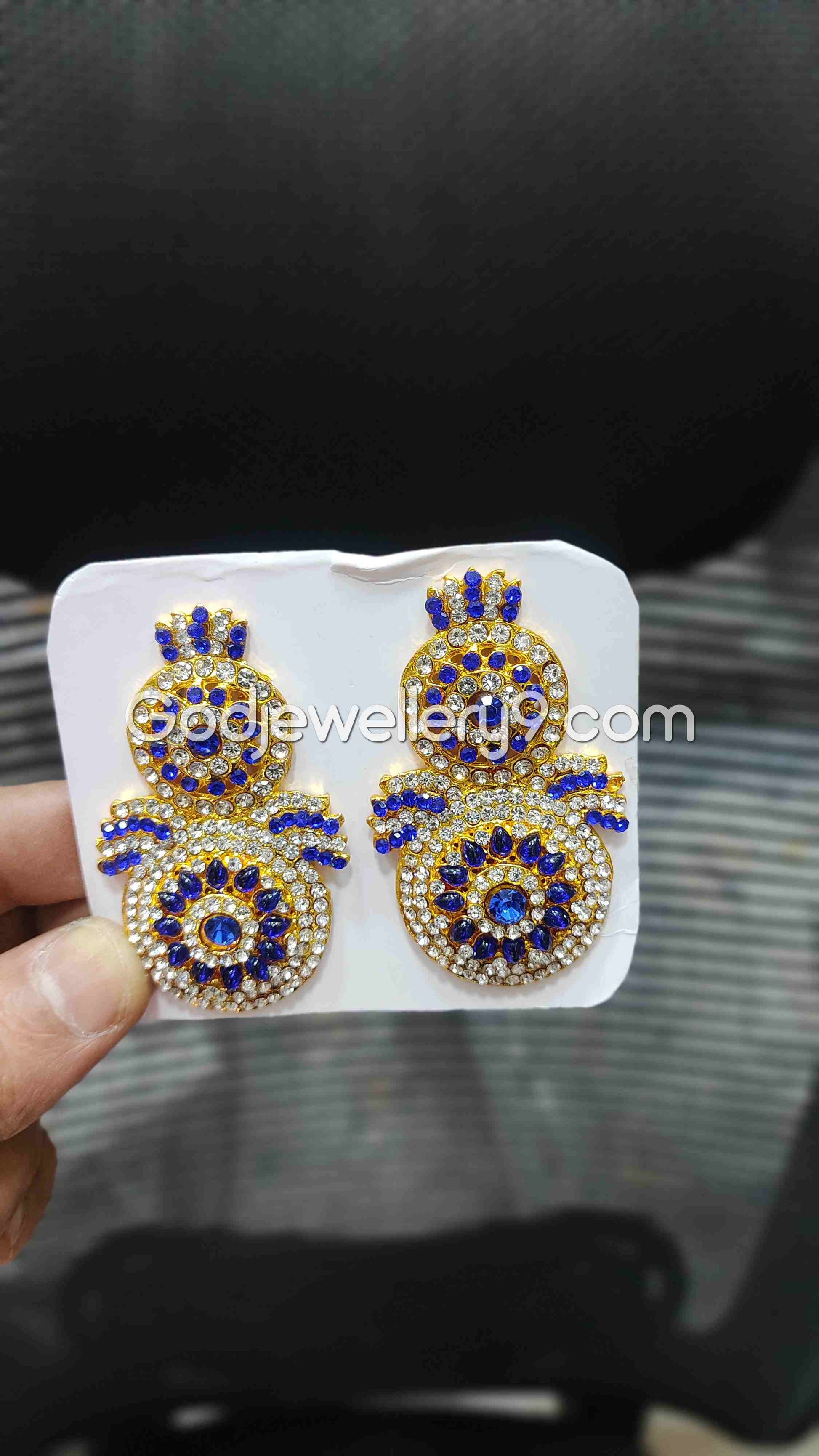karna Pathakam Blue Earrings For Amman God Deity G11 Godjewellery9