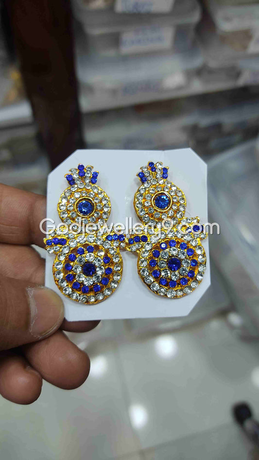 karna Pathakam Blue Earrings For Amman God Deity G16 Godjewellery9