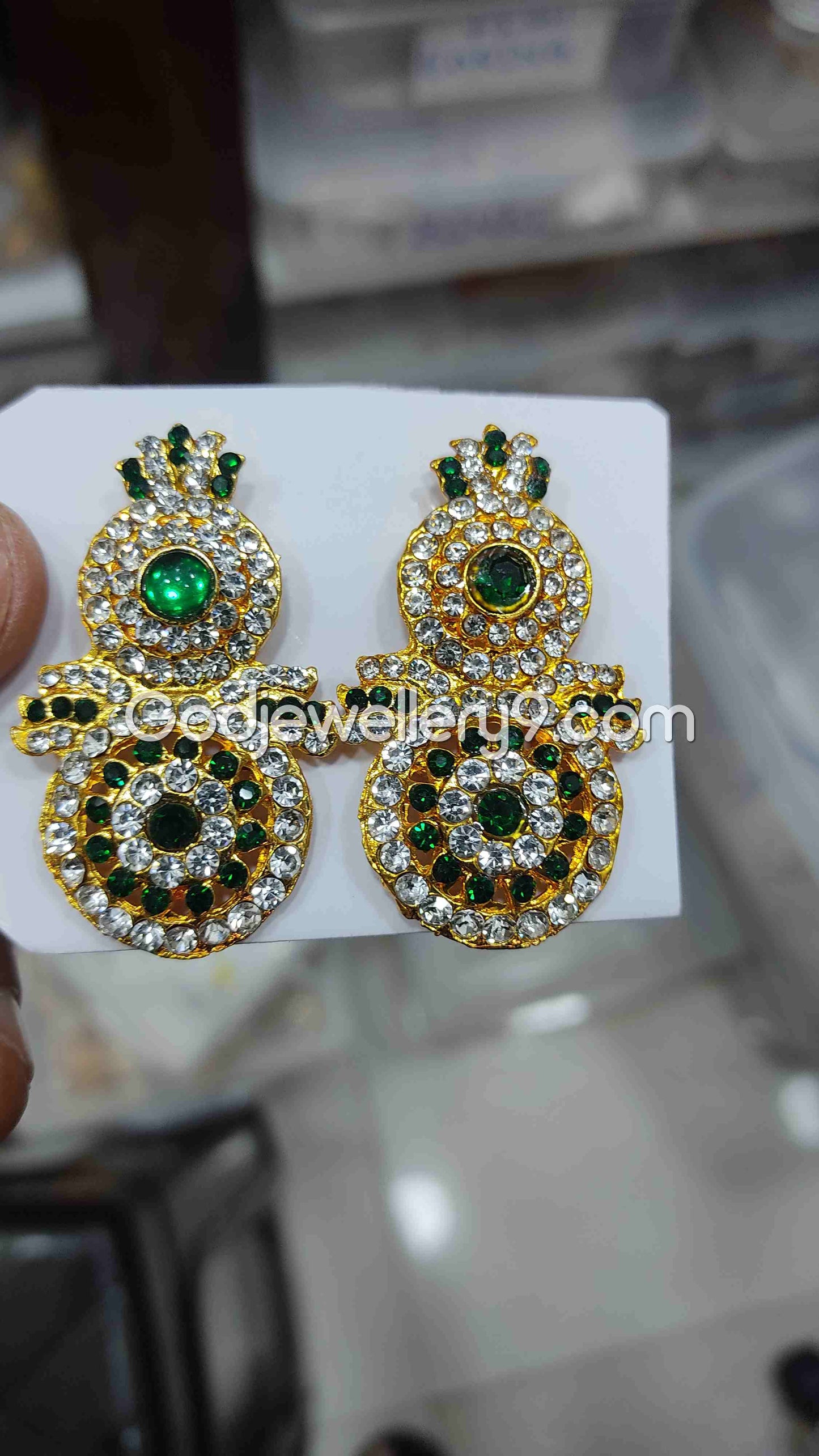 karna Pathakam Green Earrings For Amman God Deity G15 Godjewellery9