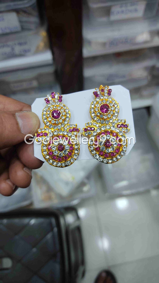 karna Pathakam Pink Earrings For Amman God Deity G13 Godjewellery9
