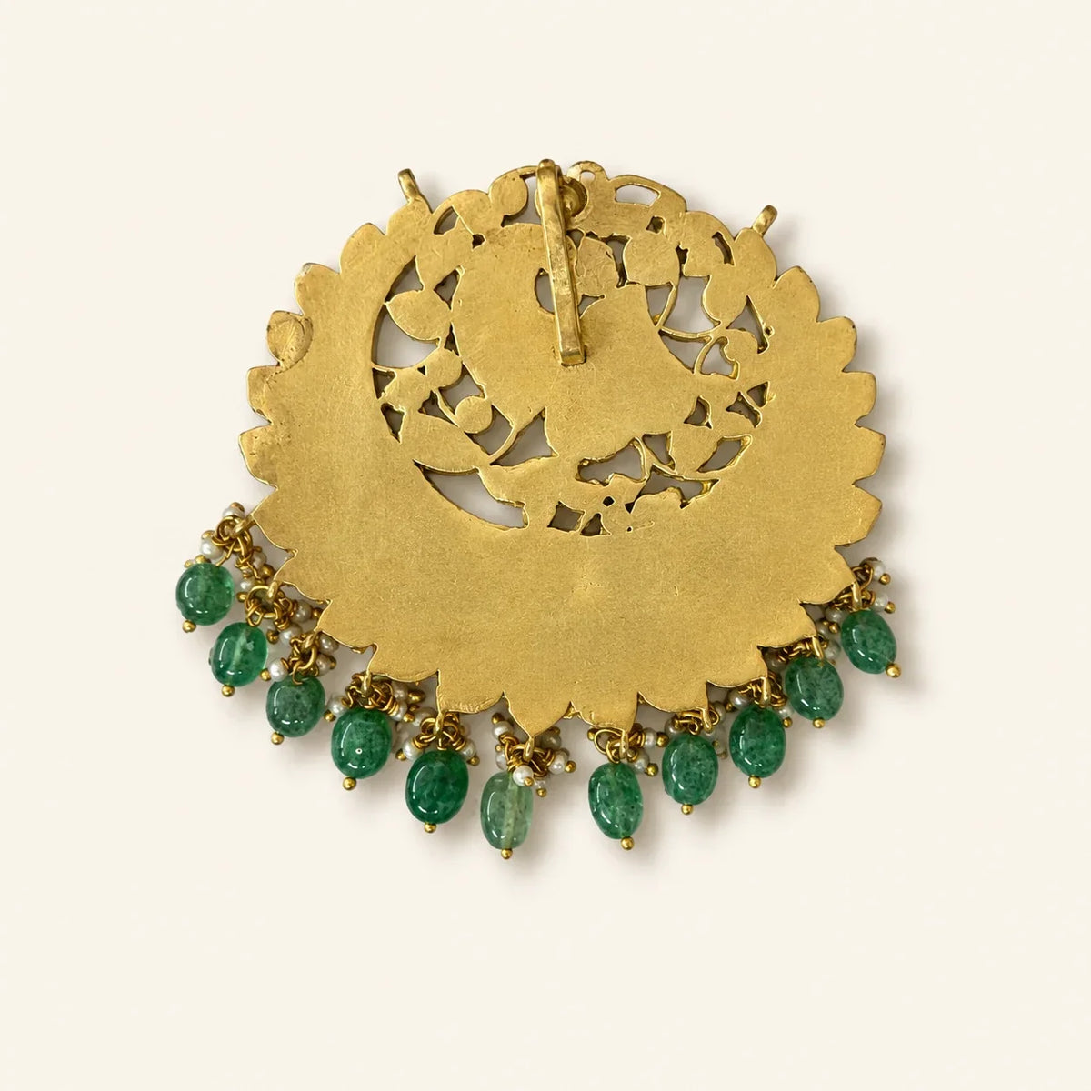 Jadau Kundan Manga Chandbali Peacock Pendant – Back view of the Manga Chandbali peacock pendant showing its bail and – view 6