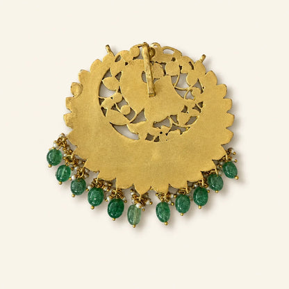 Jadau Kundan Manga Chandbali Peacock Pendant – Back view of the Manga Chandbali peacock pendant showing its bail and – view 6