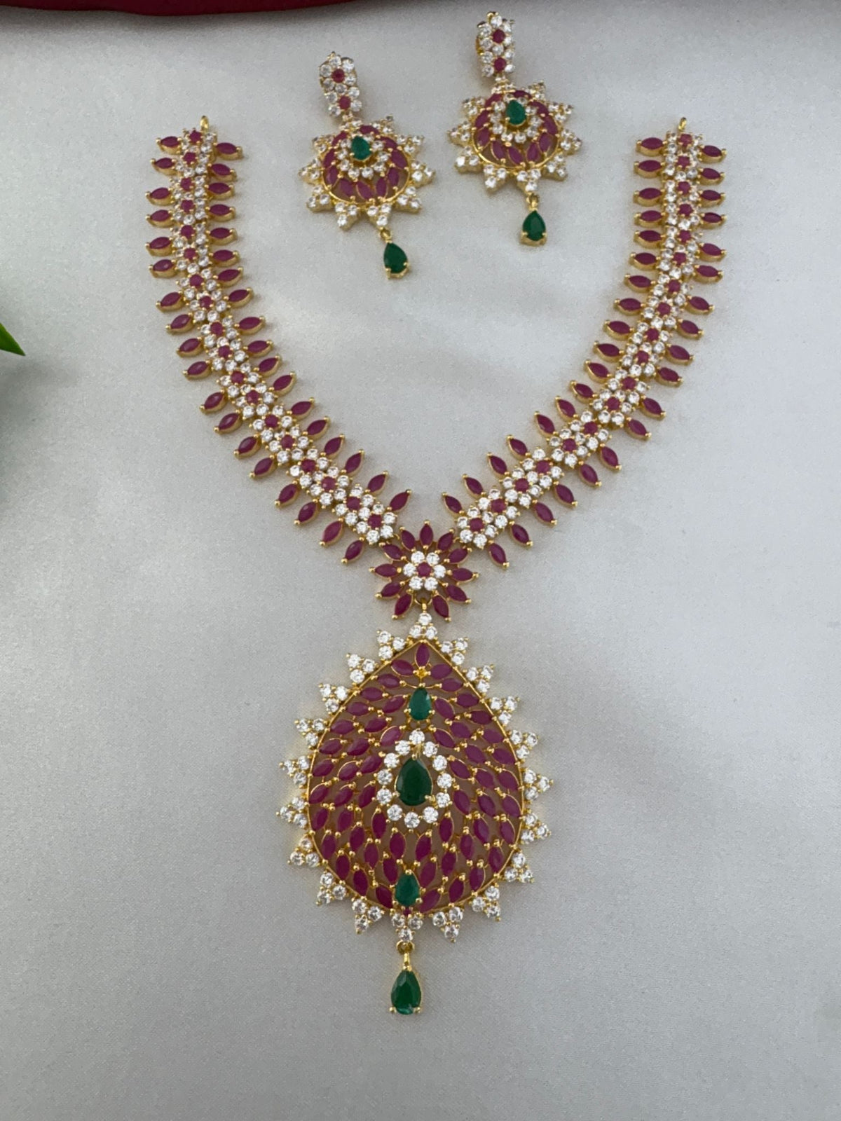Modern Art Multi-Color AD Geometric Short Necklace and Earrings Set - Full View – front view