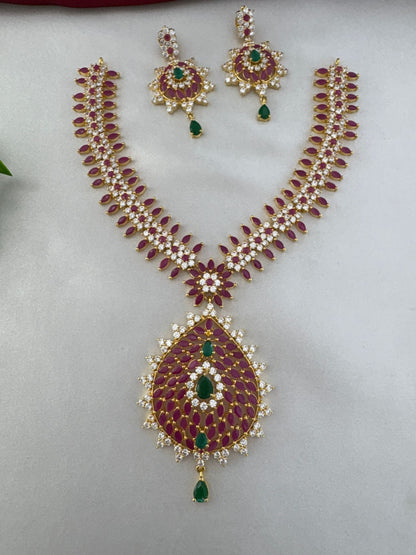 Modern Art Multi-Color AD Geometric Short Necklace and Earrings Set - Full View – front view