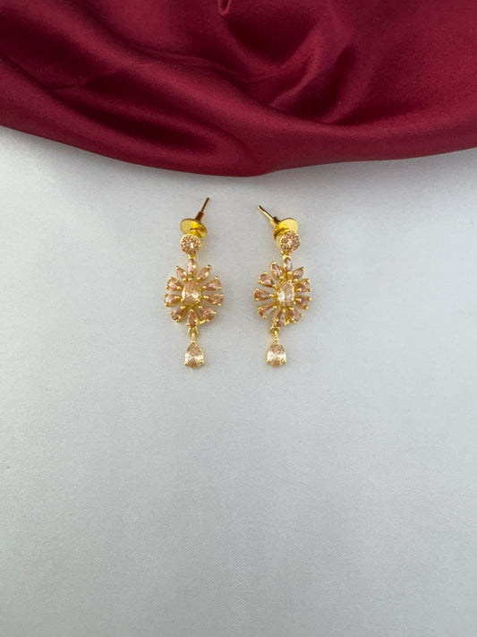 Detailed close-up of the earrings from the Modern Aura Gold AD Geometric Short Pendant Set, highlighting the – view 2