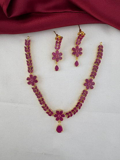 Opulent Ruby CZ Short Necklace Set for Grand Weddings – Opulent Ruby-Tone CZ Short Necklace and Earrings Set – front view