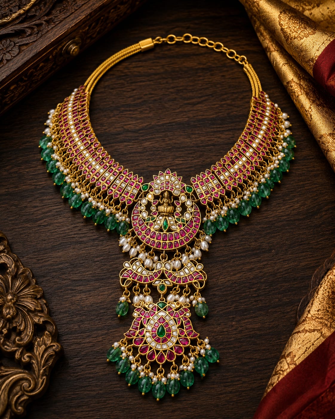 pearl-look-detail jadau kundan necklace close-up of kundan stones and jadau work – view 3