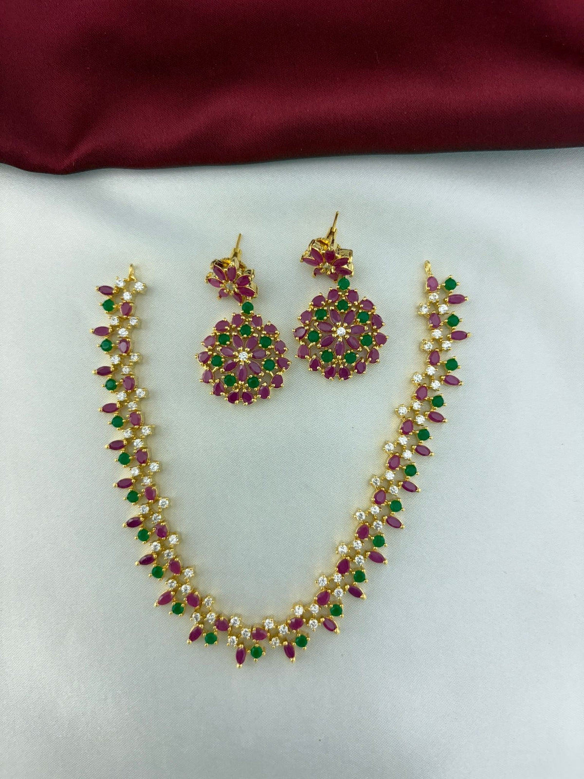 Rainbow Sparkle Multicolor AD/CZ Short Necklace Set – Rainbow Sparkle Multi-Color AD Short Necklace and Earrings set – view 2