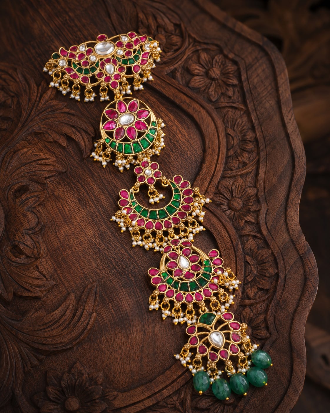 Crescent Motif Jadau Kundan Jada Choti – jadau kundan jada choti gold-polished detail – view 4