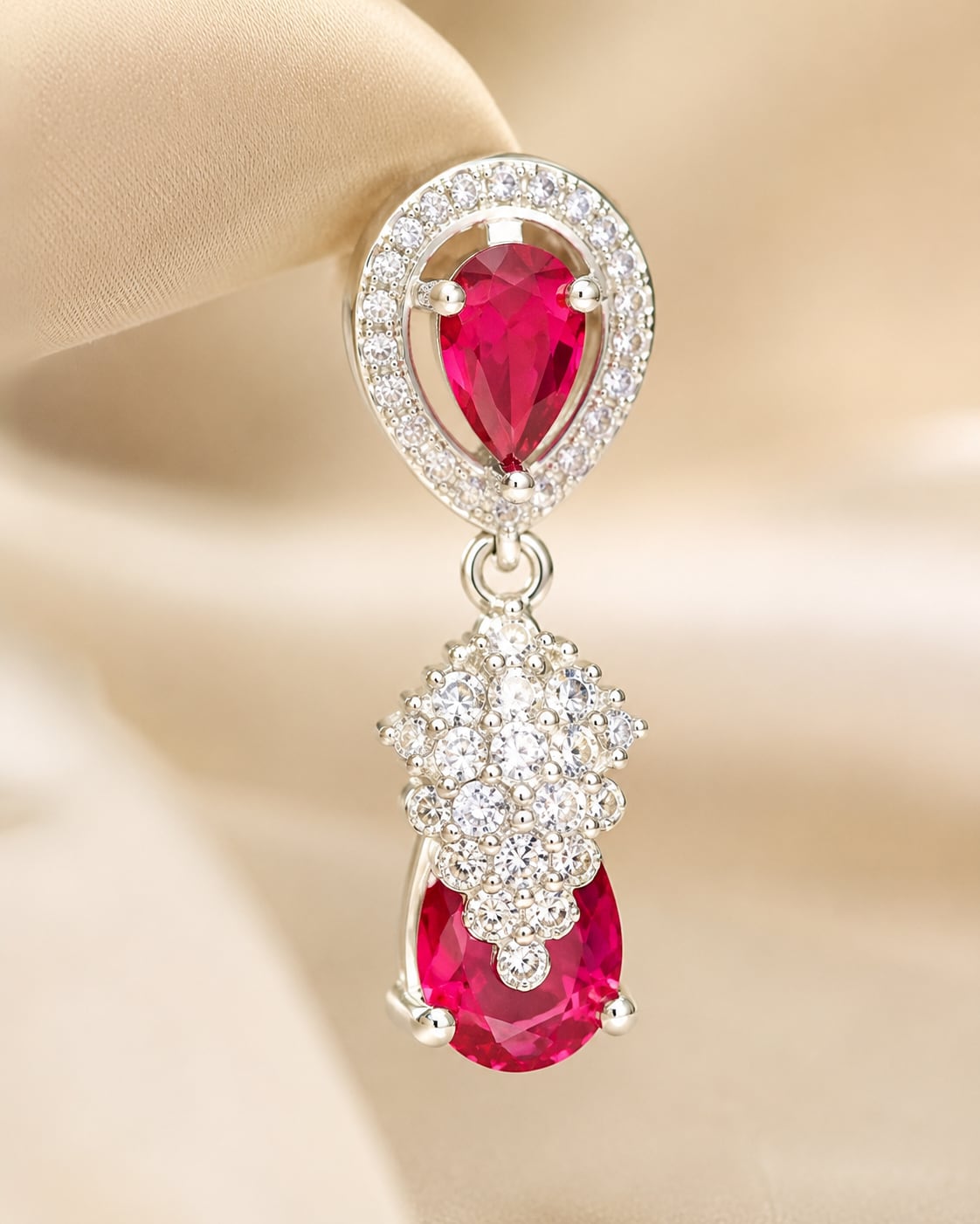 Petite Pink Silver Rhodium CZ Drop Earrings - construction detail – view 4