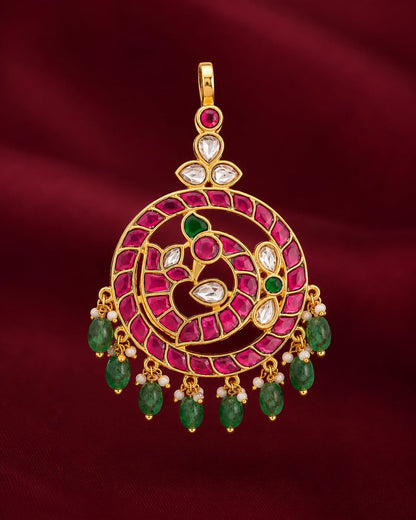 jadau kundan Mayur Pathakam Peacock Pendant - jewellery display view – view 5