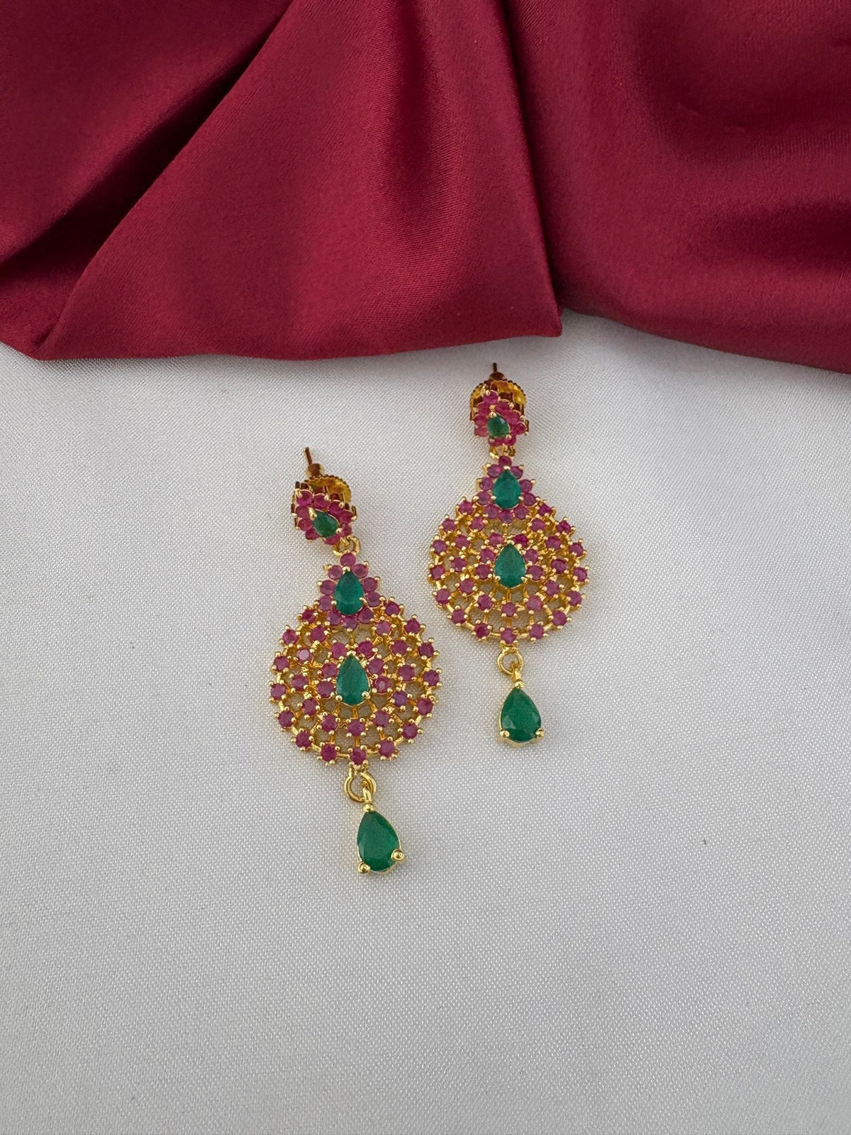 Tamil Heritage Necklace Set with Ruby and Emerald Accents – Tamil Heritage Twin Stone Ruby & Emerald Earrings – view 2