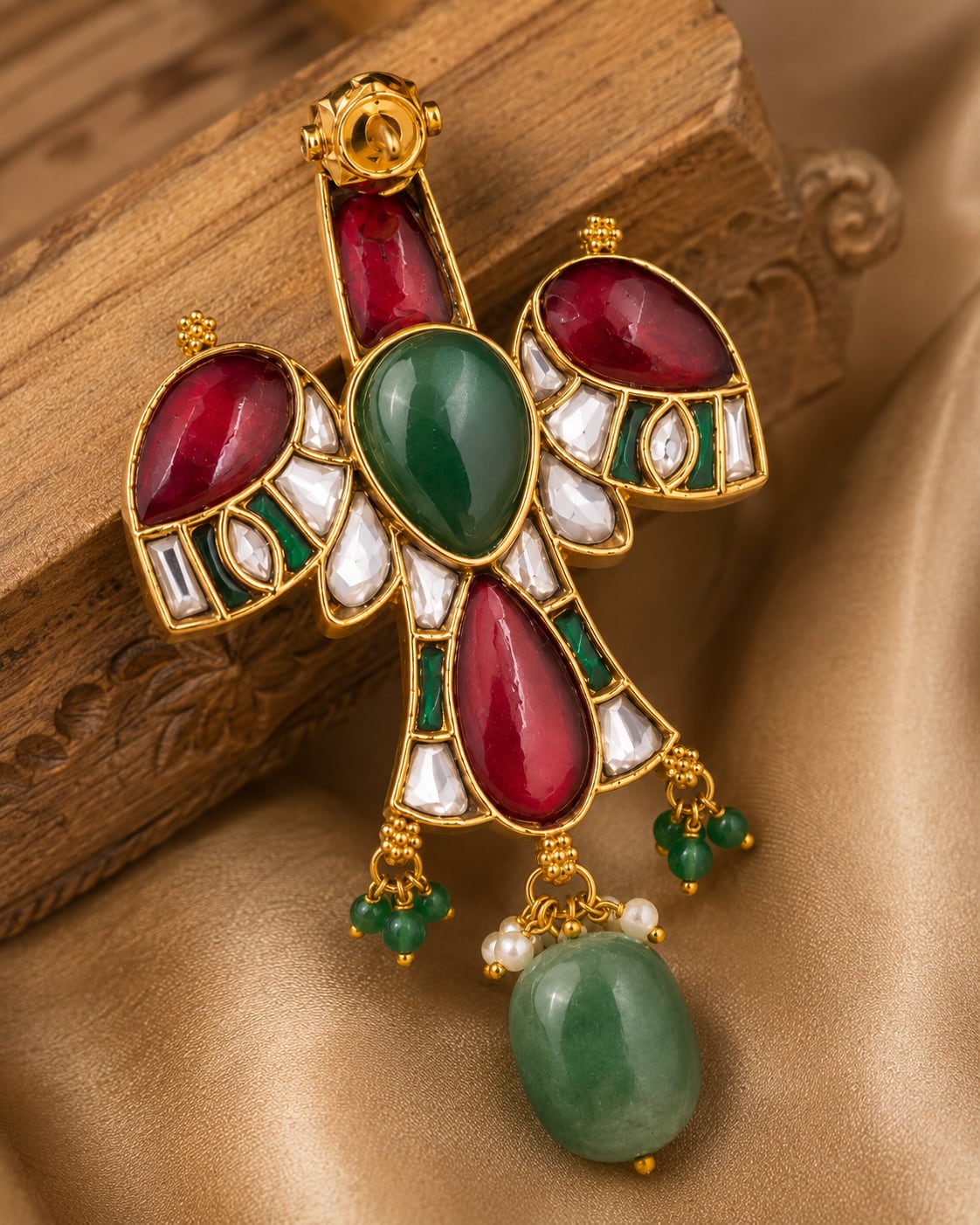 jadau kundan Gandaberunda-Inspired Heritage Bird Pendant - product view 10