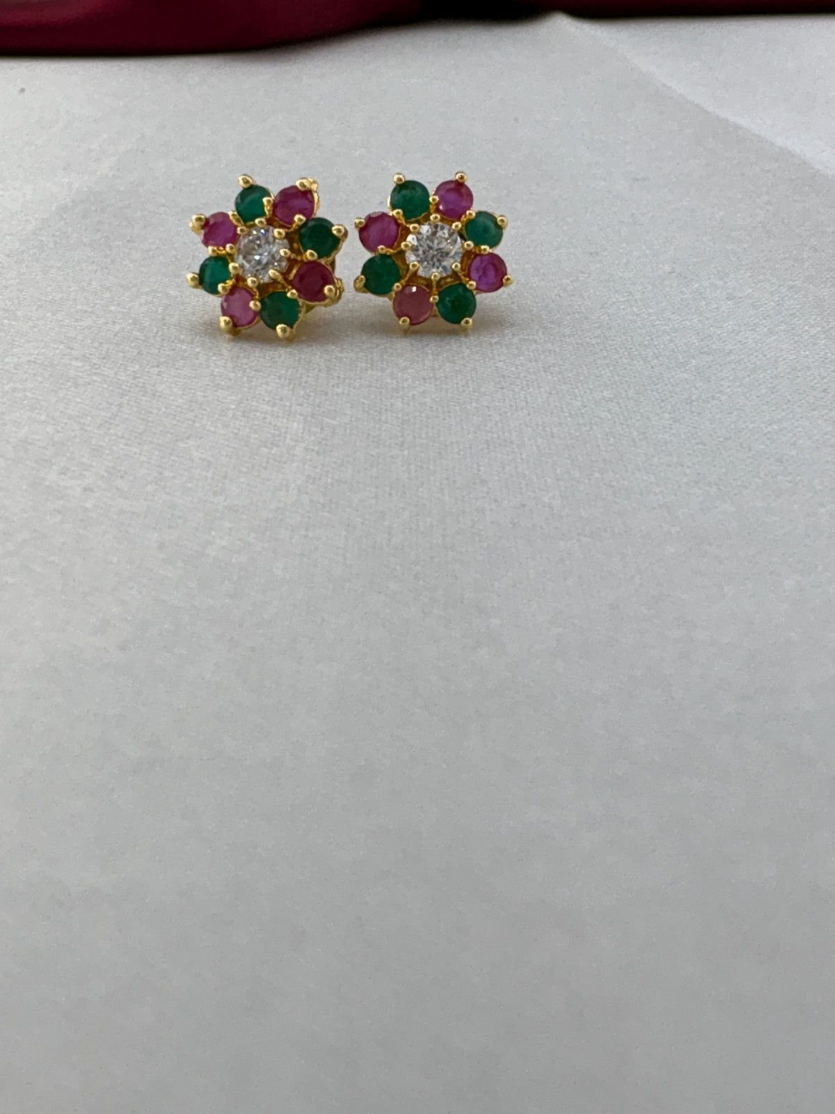 Tropical Punch multi-color AD stud earrings featuring bright bold tropical paradise stones palette – front view