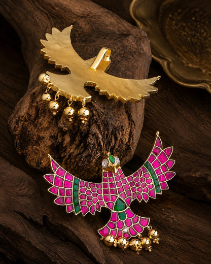 jadau kundan Garuda Pathakam Layered-Wing Pendant - front view