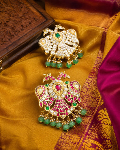 jadau kundan Double-Sided Gandaberunda Reversible Pendant - front view