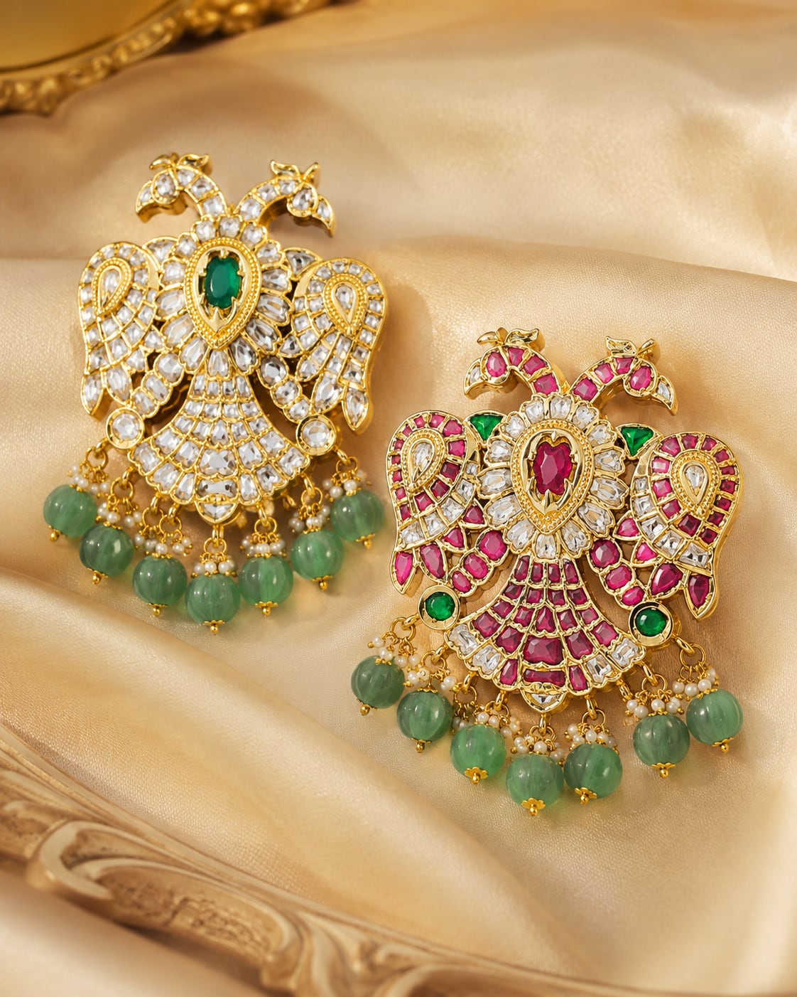 jadau kundan Double-Sided Gandaberunda Reversible Pendant - motif detail view – view 4