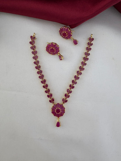 Vintage Ruby CZ Short Necklace Set for Heritage Lovers – D2542 Vintage Ruby-Tone CZ Short Necklace Set with matching – view 2