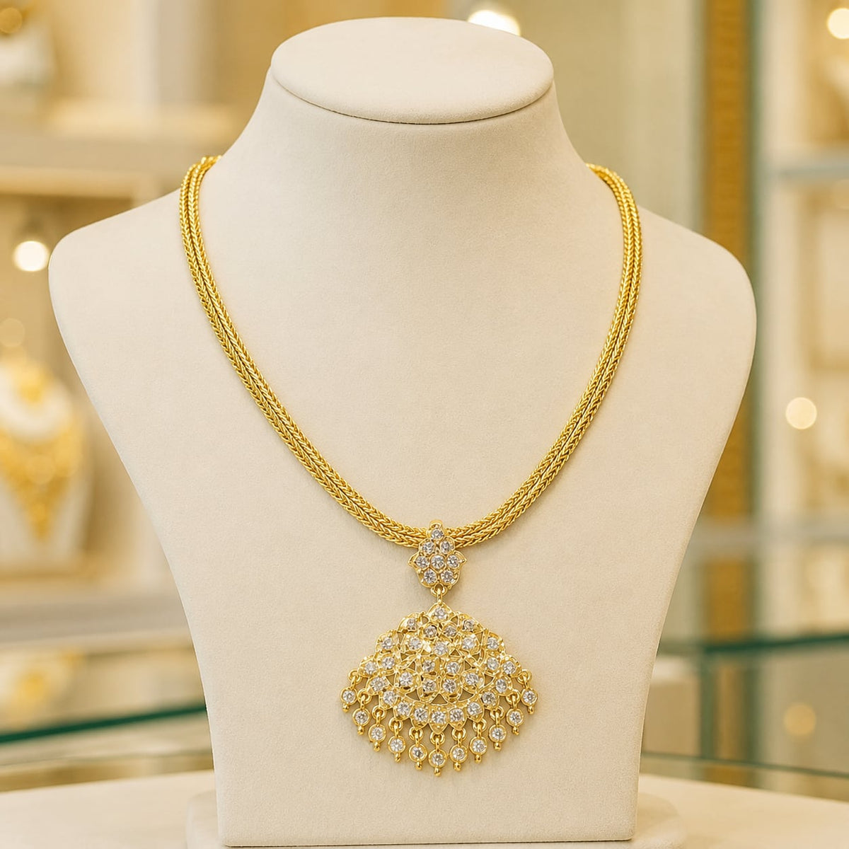 white AD/CZ necklace styled with Indian occasion wear – view 5